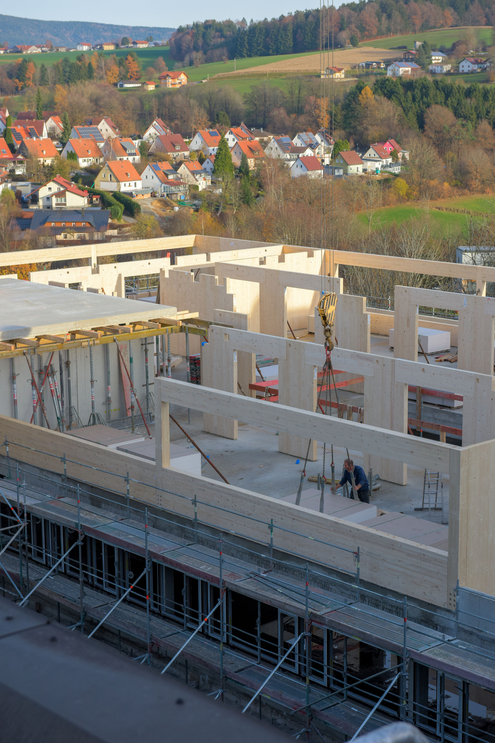 Freyung_BA6_Holzbau Holzarchitektur, Freyung, Kliniken am Goldenen Steig, Holzbau, Holzhybridbau, Bettenstation, Allgemeinpflege, Dewan Friedenberger Architekten